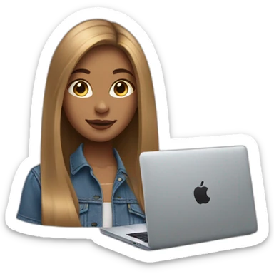 smm girl with ligth brown straight long hair and mac book sticker