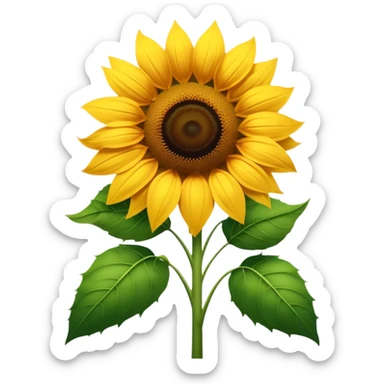 Cinematic Realistic Sunflower Emoji, Tall and bright, with a large, golden-yellow blossom facing the sun, its broad, textured petals surrounding a dark center. The sturdy green stalks and leaves frame the vibrant flower, while a gentle breeze causes the petals to sway. Soft glowing outline, capturing the essence of sunshine and warmth in a cheerful, towering sunflower! sticker