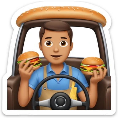 make a man eating a burger and then driving a car sticker