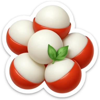 mozzarella balls cluster, small smooth round, soft white, slightly glossy, uniform tender, fresh milky texture, no extras, soft lighting, emoji scale sticker