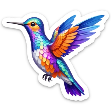 a hummingbird with orange, white, blue, and purple feathers sticker