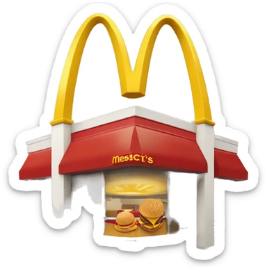 “McDonald’s store with the iconic golden arches, a red and yellow color scheme, and a simple, recognizable design that captures the essence of a fast food restaurant.” sticker