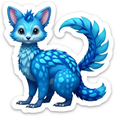 Feral Rare Fantasy shiny soft fuzzy furry vibrant tropical cobalt-blue and cyan Vernid-Trico-species-creature by LiLaiRa, random markings, tufted tail, tufted ears, full body sticker
