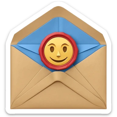 3D render of Envelope with Wax Seal entirely of folded origami paper, sharp creases, cardboard texture, matte finish, visible paper grain, craft aesthetic,emoji style, isolated on white background --v 6.0 sticker