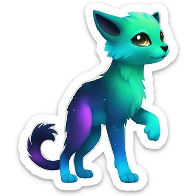 Cute cool black nebula fading green blue purple pink gradient animal hybrid Fakemon full body sticker