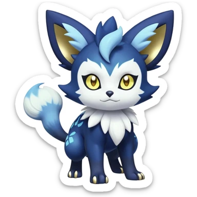 Shiny mExotic Colorfulj Excessive Mysterious Gothic Meowstic-Zorua-Noibat-Pokémon-Fakémon-hybrid-creature (full body) with pattern-markings with golden eyes sticker