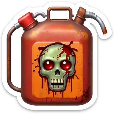 A gas can covered In zombie blood, in a dark menacing style sticker