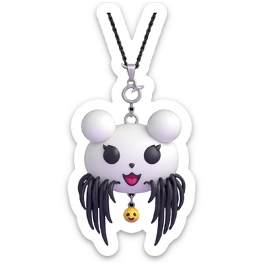 3D emoji gothic bow, white leather, silver spider charm, black chain fringe sticker