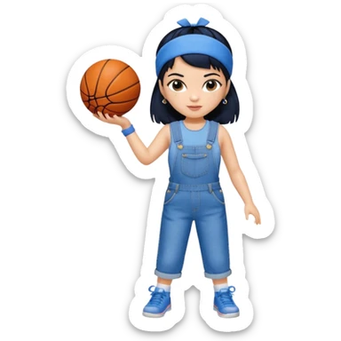 generate a pretty bratz that looks like Kajol Devgn\ bollywood actress
 Wearing  denim overalls with short blackhair and a blue hairband. Carrying a basketball sticker