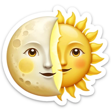 a really bright sun and a moon who shines because of it. the sun is bigger and the moon bright too sticker