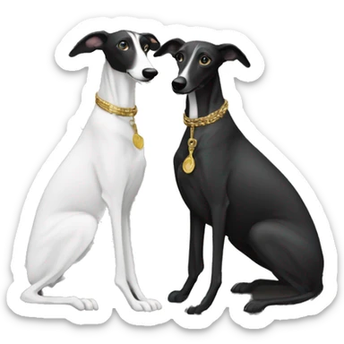 Two aristocrat dog black and white galgo kiss at our old money house  sticker