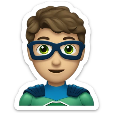 chico con antifaz de superheroe, traje azul marino haciendo la seña del corazón coreanoy los ojos del antifaz color verde y no se le ven los ojos sticker