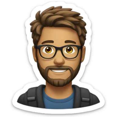 A 20-year-old man has part of a beard and wears glasses sticker