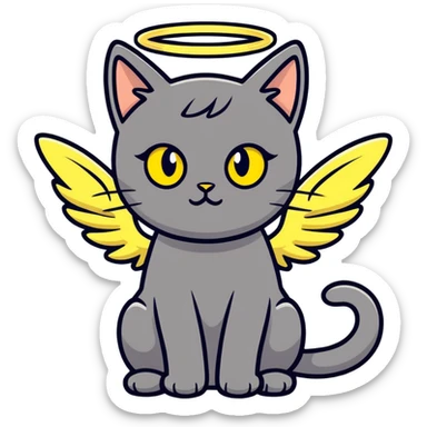 Dark gray cat with greenish-yellow eyes and angel wings  sticker