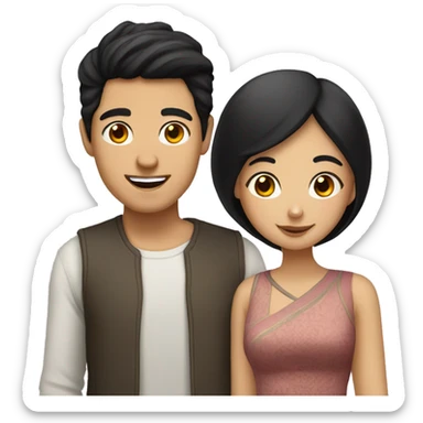 Asian guy with black hair and middle eastern girl couple  sticker