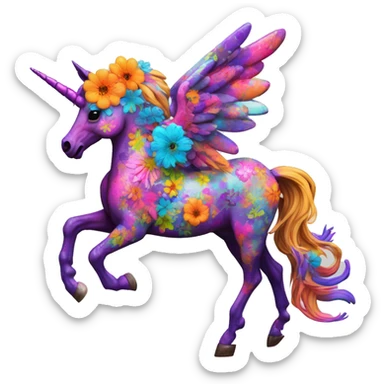 Graffiti Trippy patchwork Zombie Pegasus unicorn psychedelic flowers floral groovy art neon rave raving sticker