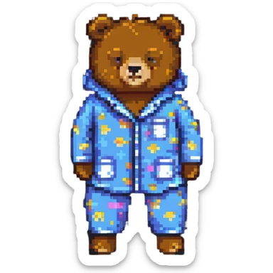 sleepy bear in pajamas pixel art sticker