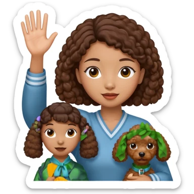 Asia tie up hair girl with brown poodle say good bye sticker