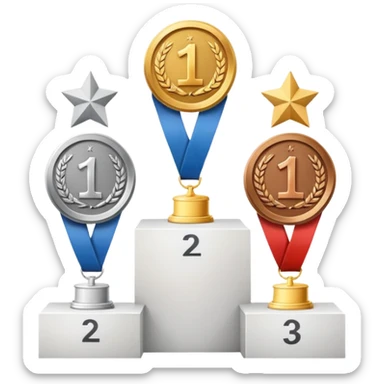 1st 2nd 3rd place podium with gold, silver, and bronze medals sticker