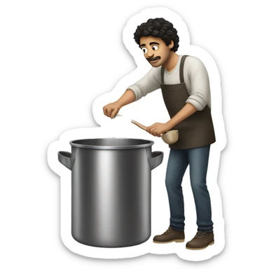 Dark hair Male stirring a stock pot with a spoon sticker
