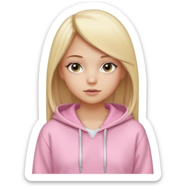 blonde girl with perfect straight hair, clean girl flawless makeup, wearing a baby pink hoodie and white shorts sticker