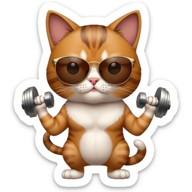 A rebel cat wearing gucci sunglasses with a dumbell in his paw sticker