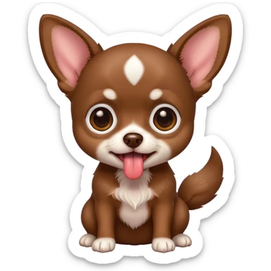 Generate an emoji of a chocolate-colored Chihuahua puppy with its tongue sticking out sticker