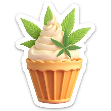 colorful gelato in a waffle cup with cannabis leaf sticker