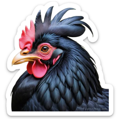Meme-Worthy Cute Sleeping Black Rooster Portrait Emoji, Head resting peacefully with a contented smile, showcasing a robust build and a luxuriously soft pure black plumage, eyes shut in a serene, restful nap, Simplified yet hilariously adorable features, highly detailed, glowing with a soft, drowsy light, high shine, relaxed and utterly lovable, stylized with an air of playful laziness, bright and heartwarming, soft glowing outline, capturing the essence of a comically sleepy rooster, so meme-worthy it feels like it could instantly become the next viral sensation of adorable slumber! sticker