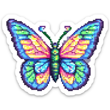 colorful butterfly with glimmers pixel art sticker