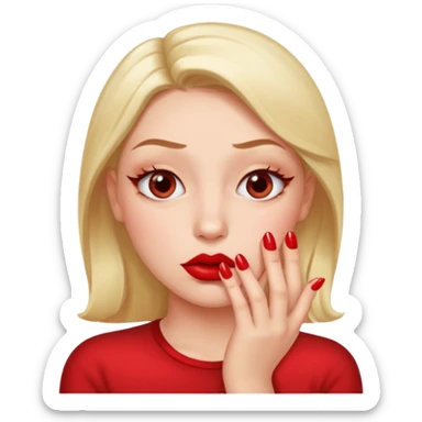 Puckering lips emoji giving side eye looking at its red nails sticker