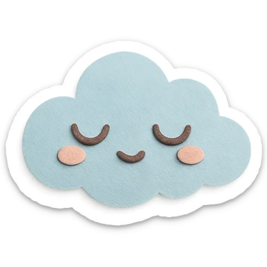 cute sleepy cloud, half-closed eyes, soft pastel palette, no arms or legs, full body, paper craft style sticker