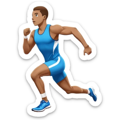 An icon showing a large stadium filled with cheering fans and bright lights In the background. The sky is clear and blue. a running track with lanes marked in white. A sprinter in mid-stride pushes forward, muscles tense.Transparent background emphasizes the speed and energy of running. sticker