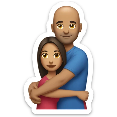 Comforting hug from brunette Puerto Rican to shorter bald male sticker