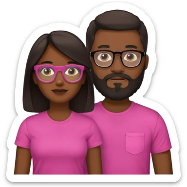 pareja el moreno con barba y gafas  , camiseta negra y ella pelo moreno camiseta rosa y pelo largo sticker