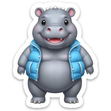 a full body of cute hippo with puffer sticker