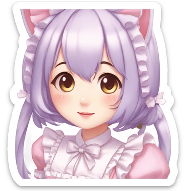 Gorgeous anime style catgirl blushing face maid outfit Lolita idol model colorful shiny sparkle kawaii pastelcore cottagecore pearly petite simplistic aesthetic trending style sticker