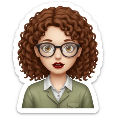 zombie girl with brown curly hair and glasses  sticker