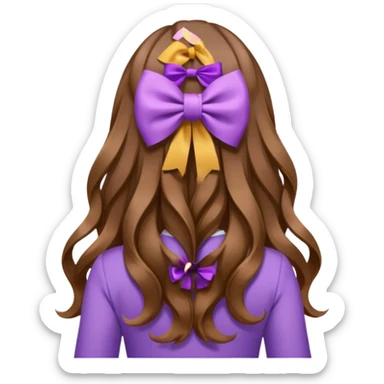 long wavy brown hair from behind with a medium lilac bow sticker