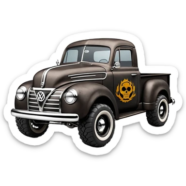 1:10 off-road lcg smoking rusting Basher style Wednesday Adam’s 1954 blackened tarnished hotrod rat rod streamlined anime VW zombie extended cab rc bulging pickup (extra wide low-profile pin tires chrome wheels with fenders) sticker