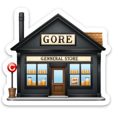 general store, old-fashioned, glass windows, open sign sticker