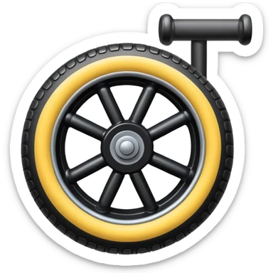 he aircraft's landing gear is one inflated, plump wheel with a strut, black in color sticker