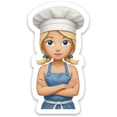 Sexy Full body 
Long Blonde hair blue eyed female chef arms folded wearing tank top and denim shorts and chef hat arms folded sticker
