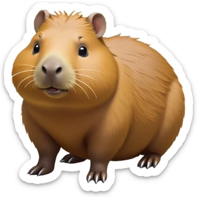 cinematic-capybara-realistic-full-body-on-all-fours-emoji,-plump-and-relaxed-body-soaking-in-the-warm-sun,-short-brown-fur-slightly-ruffled,-head-tilted-dramatically,-calm-expressive-eyes-exuding-serene-wisdom,-simplified-yet-realistic head tilted confidently staring at the camera in a comical way sticker