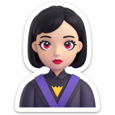 Create a Samsung Sam 3D emoji in Microsoft Fluent style with black bob haircut and gothic makeup, transparent background. sticker