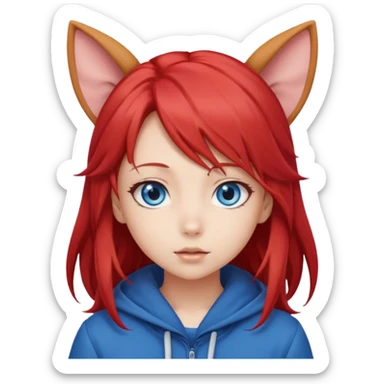 cute anime girl with ears, red blowing hair sticker