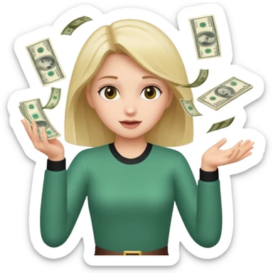Haz un emote de una chica lanzado lluvia de billetes en formato gifg sticker
