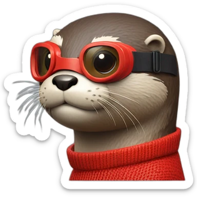 An otter weathering a red jumper with a pair of colour matching goggles. Side profile sticker