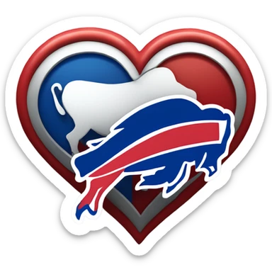 Heart emoji with 3 colors, blue border outside, red heart inside, smaller white heart inside of that, with the Buffalo bills buffalo in the middle  sticker