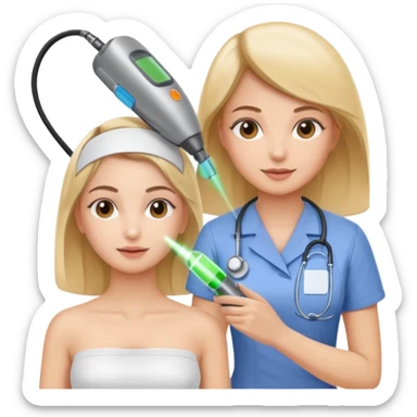 A nurse help a girl do laser hair removal treatment sticker